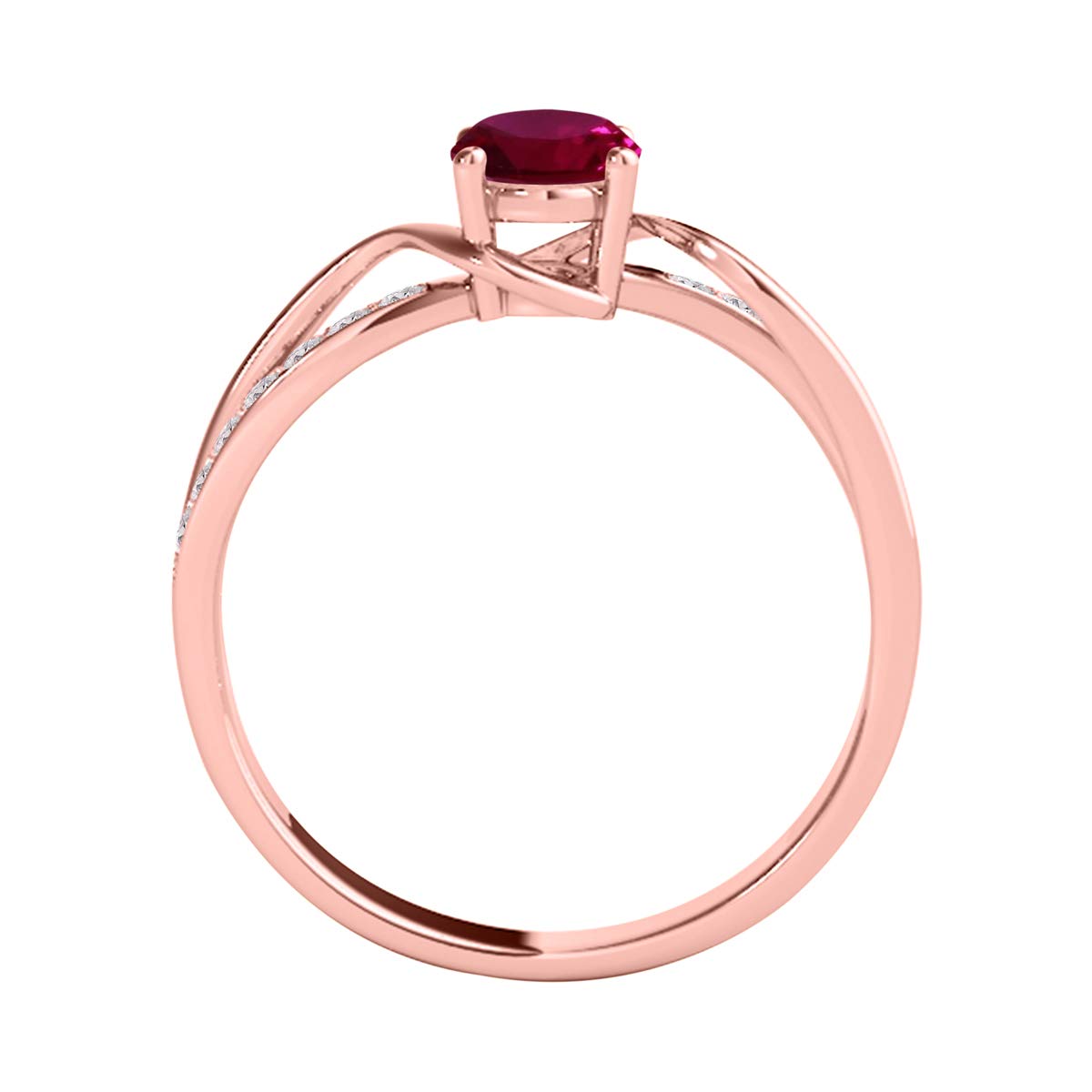 Aonejewelry 10K Oval Shape Created Ruby Diamond Ring In Rose, White & Yellow Gold, Best Valentinesday Gift