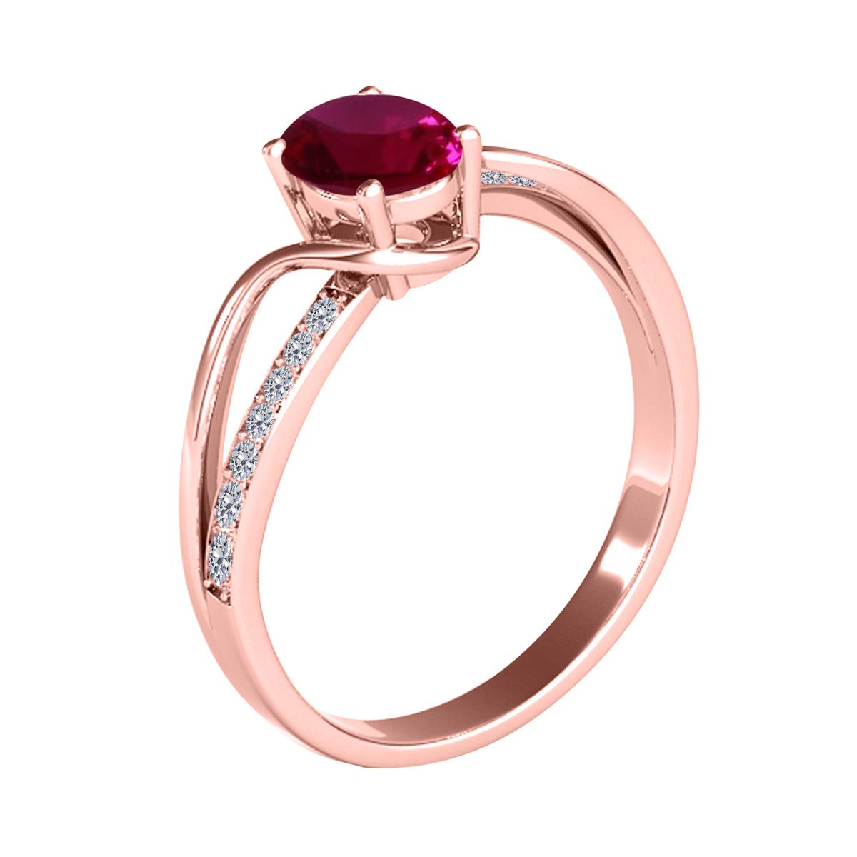 Aonejewelry 10K Oval Shape Created Ruby Diamond Ring In Rose, White & Yellow Gold, Best Valentinesday Gift