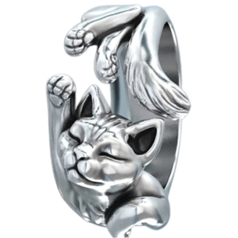 Cute Fortune Cat Design Women Opening Rings Silver Color Maneki Neko Finger Band Delicate Stretchy Kitten Jewelry Gift for Girls