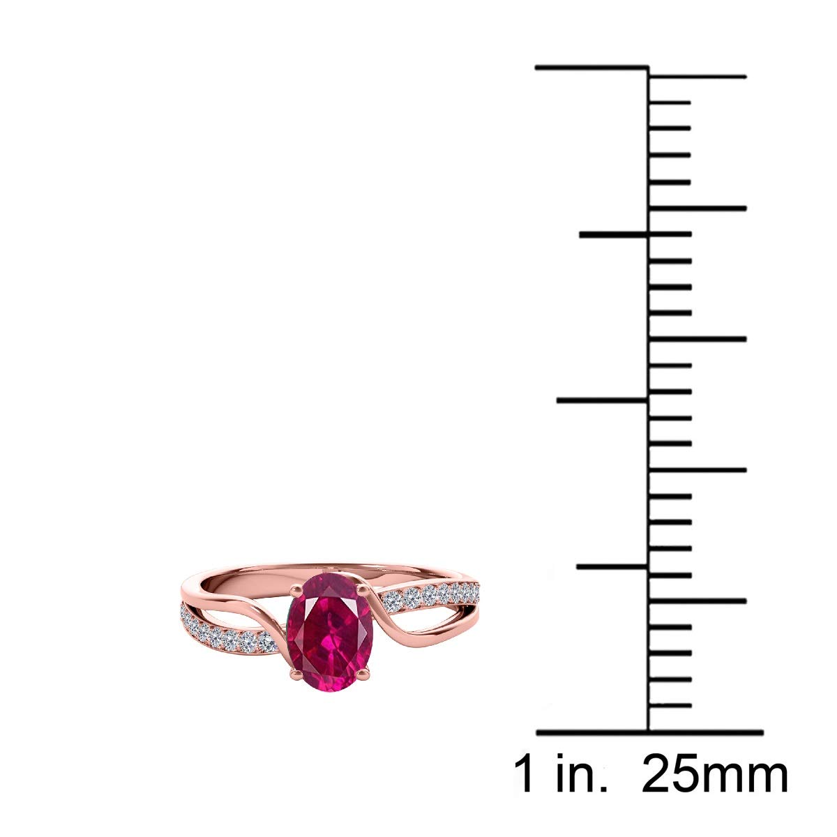 Aonejewelry 10K Oval Shape Created Ruby Diamond Ring In Rose, White & Yellow Gold, Best Valentinesday Gift