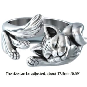 Cute Fortune Cat Design Women Opening Rings Silver Color Maneki Neko Finger Band Delicate Stretchy Kitten Jewelry Gift for Girls