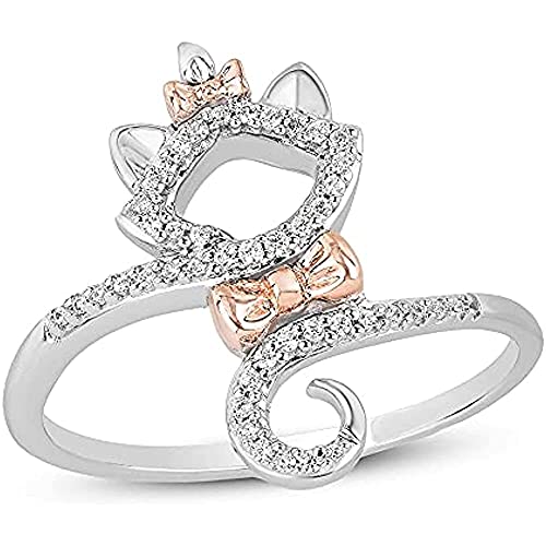 V Touch Round Cut Silmulated Diamond Aristocats Round Shaped Ring for Womens & Girls 14k Two Tone Gold Plated 925 Sterling Silver. (5.5)