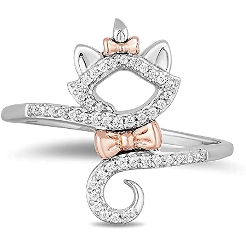 V Touch Round Cut Silmulated Diamond Aristocats Round Shaped Ring for Womens & Girls 14k Two Tone Gold Plated 925 Sterling Silver. (5.5)