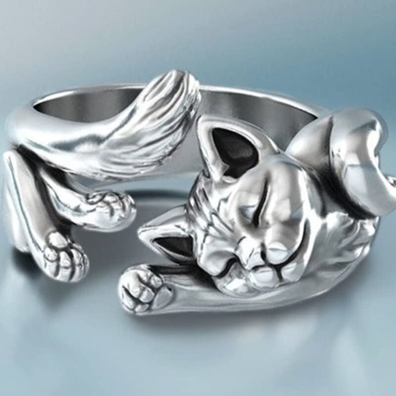 Cute Fortune Cat Design Women Opening Rings Silver Color Maneki Neko Finger Band Delicate Stretchy Kitten Jewelry Gift for Girls