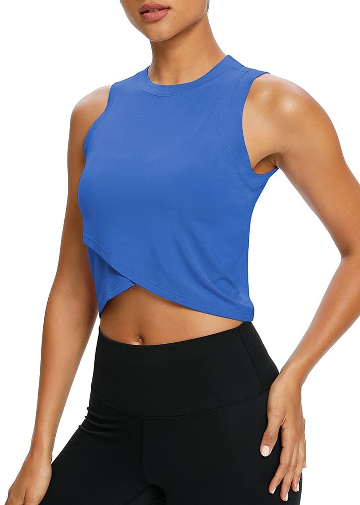 Bestisun Gym Athletic Yoga Shirts Muscle Tank Womens Athletic Wear Workout Tops Loose Fit Blue M