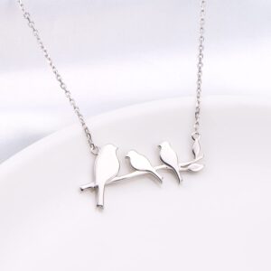 DAOCHONG 925 Sterling Silver 3 Birds on A Branch Necklace Mom and Babies Mother and Children Necklaces for Women Birthday Christmas (3 Birds - Sterling Silver)