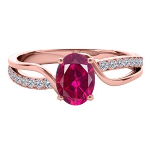 Aonejewelry 10K Oval Shape Created Ruby Diamond Ring In Rose, White & Yellow Gold, Best Valentinesday Gift