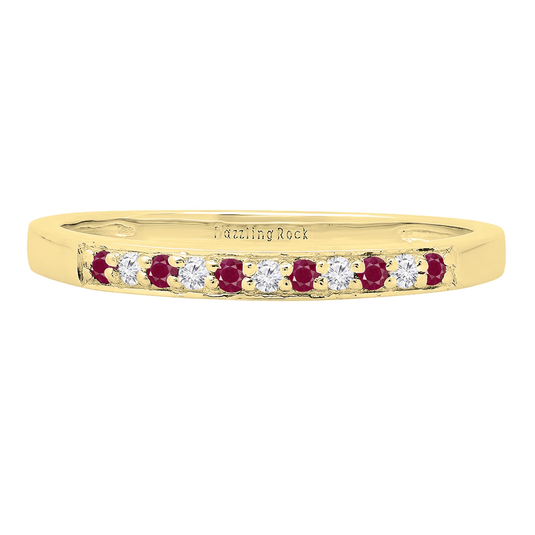 Dazzlingrock Collection Alternate Round Ruby & White Diamond Wedding Band for Women in 10K Yellow Gold Size 7