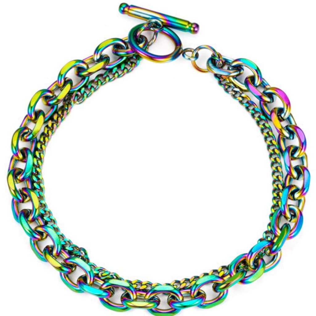 Jude Jewelers Stainless Steel Classic Plain Double Layer Wedding Statement Cocktail Party Strand Holiday Birthday Bracelet (Rainbow)