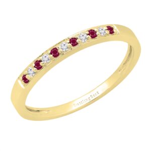 Dazzlingrock Collection Alternate Round Ruby & White Diamond Wedding Band for Women in 10K Yellow Gold Size 7