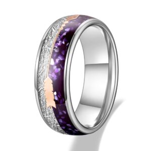 TRUMIUM 8mm Tungsten Wedding Band Ring for Men Women Rose Gold Arrow Purple Agate & Meteorite Domed Engagement Rings High Polished Comfort Fit Size 6