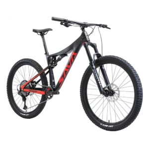 SAVADECK Carbon Fiber Mountain Bike Dual Suspension Bicycle,17'' Carbon Frame 27.5'' Wheel Adult Mountain Bicycle with M6100 12 Speed Soft Tail All Mountain/Trail MTB, Black Red 29x19''