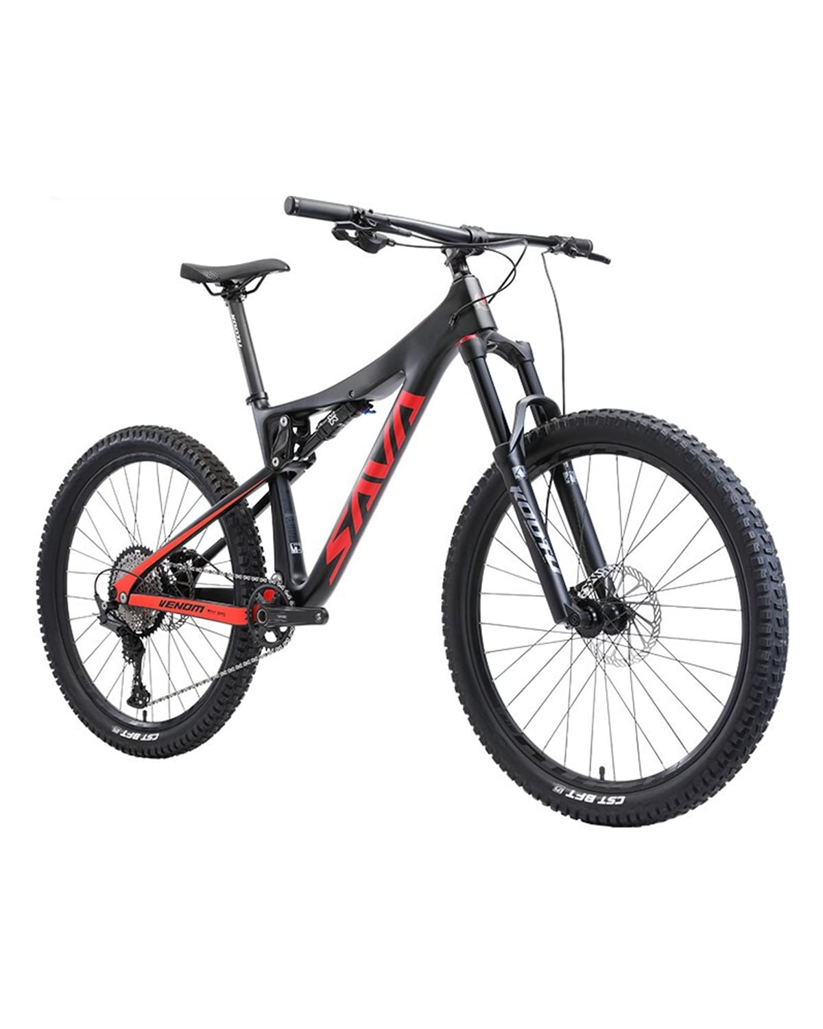 SAVADECK Carbon Fiber Mountain Bike Dual Suspension Bicycle,17'' Carbon Frame 27.5'' Wheel Adult Mountain Bicycle with M6100 12 Speed Soft Tail All Mountain/Trail MTB, Black Red 29x19''