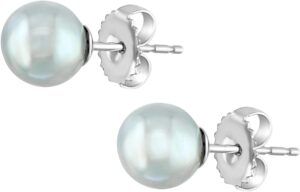 .925 sterling silver aaaa 7-8mm natural blue round japanese akoya cultured pearl solitaire pushback stud earrings natural blue color