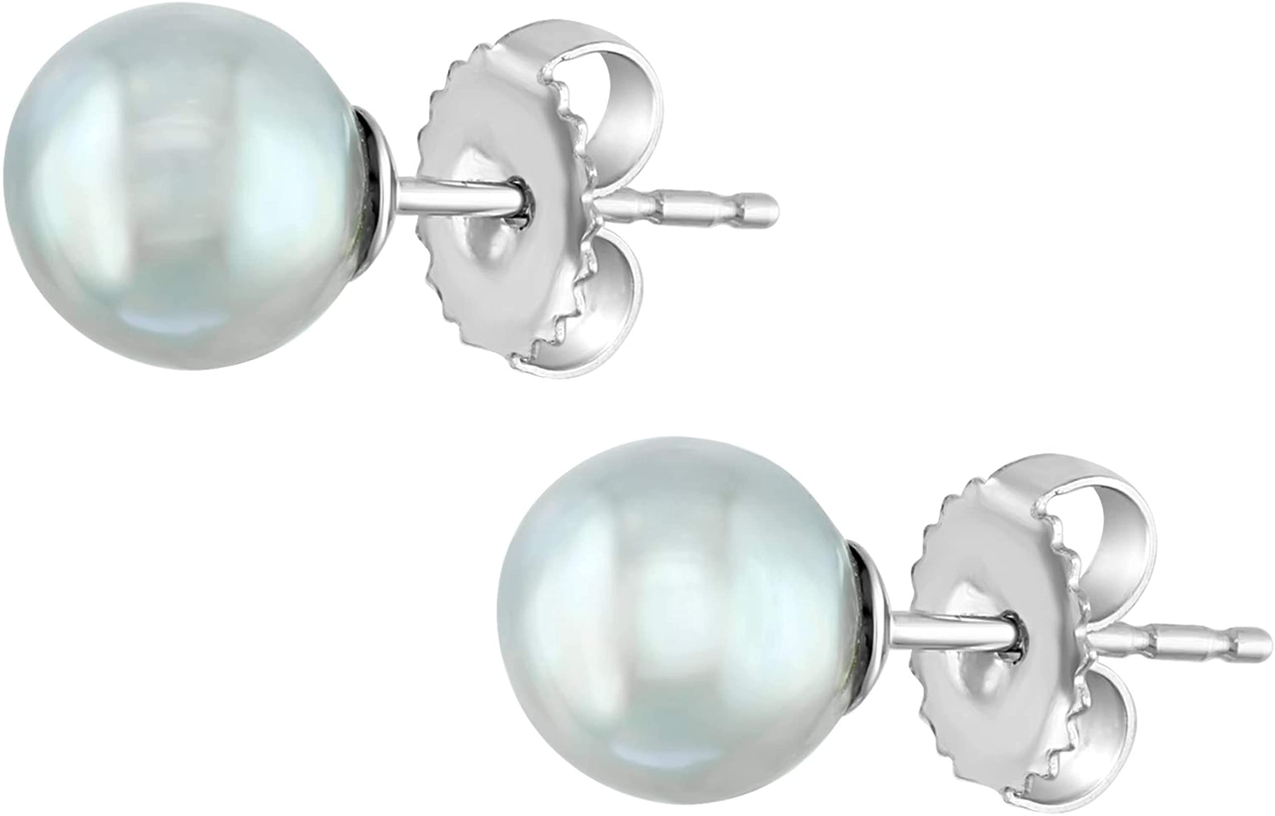 .925 Sterling Silver AAAA 7-8mm Natural Blue Round Japanese Akoya Cultured Pearl Solitaire Pushback Stud Earrings Natural Blue Color