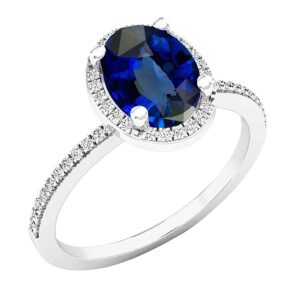 dazzlingrock collection 8x6 mm oval lab created blue sapphire & round white diamond women halo ring, 10k white gold, size 5.5