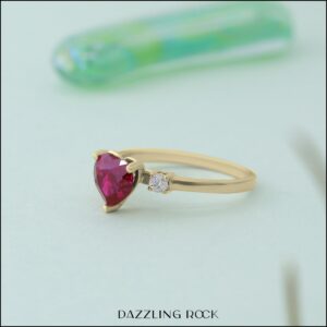 Dazzlingrock Collection 10K 7 MM Heart Lab Created Ruby & Round Diamond Women 3 Stone Ring, Yellow Gold, Size 8