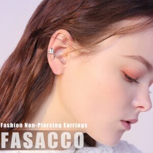 FASACCO 25PCS Women Clip on Cartilage Helix Wrap Earrings Adjustable Ear Clip Non-Piercing Ear Cuff, Silver