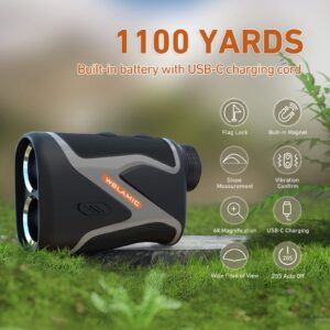 1100 Yards Golf Rangefinder with Slope, WBLAMIC Laser Range Finder for Golfing & Hunting with Flag Pole Lock Vibration, 6X Magnification, Rechargeable, IP54 Water & Dustproof