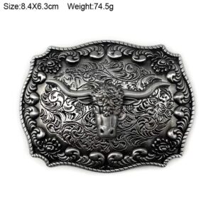 MULBA Vintage Style Alloy Belt Buckle American Cowboy Fashion Western 3D Engraved Cow Bull Head Belt Buckles (silver)