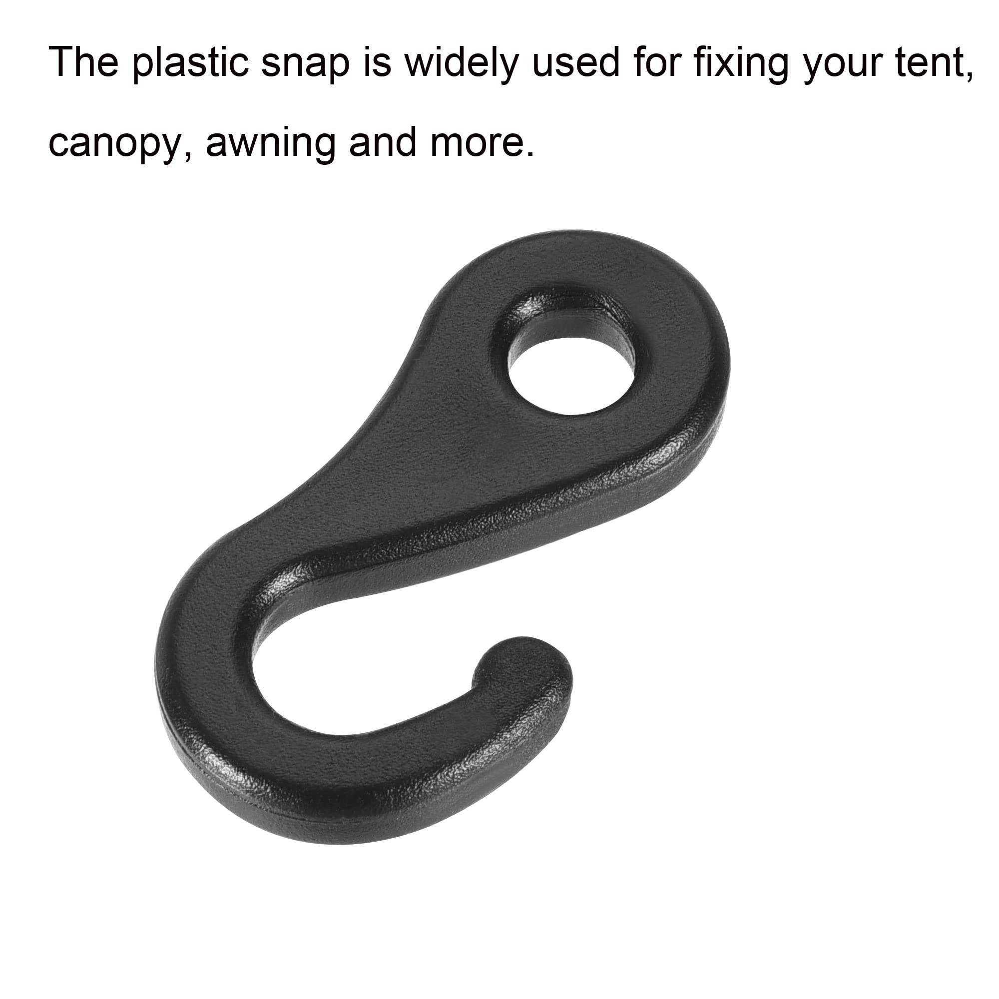 MECCANIXITY Camping Snaps Hooks Plastic Buckles, 6.5mm Hole Clip Accessories for Tent Canopy, Black Pack of 30