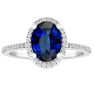 Dazzlingrock Collection 8X6 mm Oval Lab Created Blue Sapphire & Round White Diamond Women Halo Ring, 10K White Gold, Size 5.5