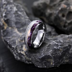 TRUMIUM 8mm Tungsten Wedding Band Ring for Men Women Rose Gold Arrow Purple Agate & Meteorite Domed Engagement Rings High Polished Comfort Fit Size 6