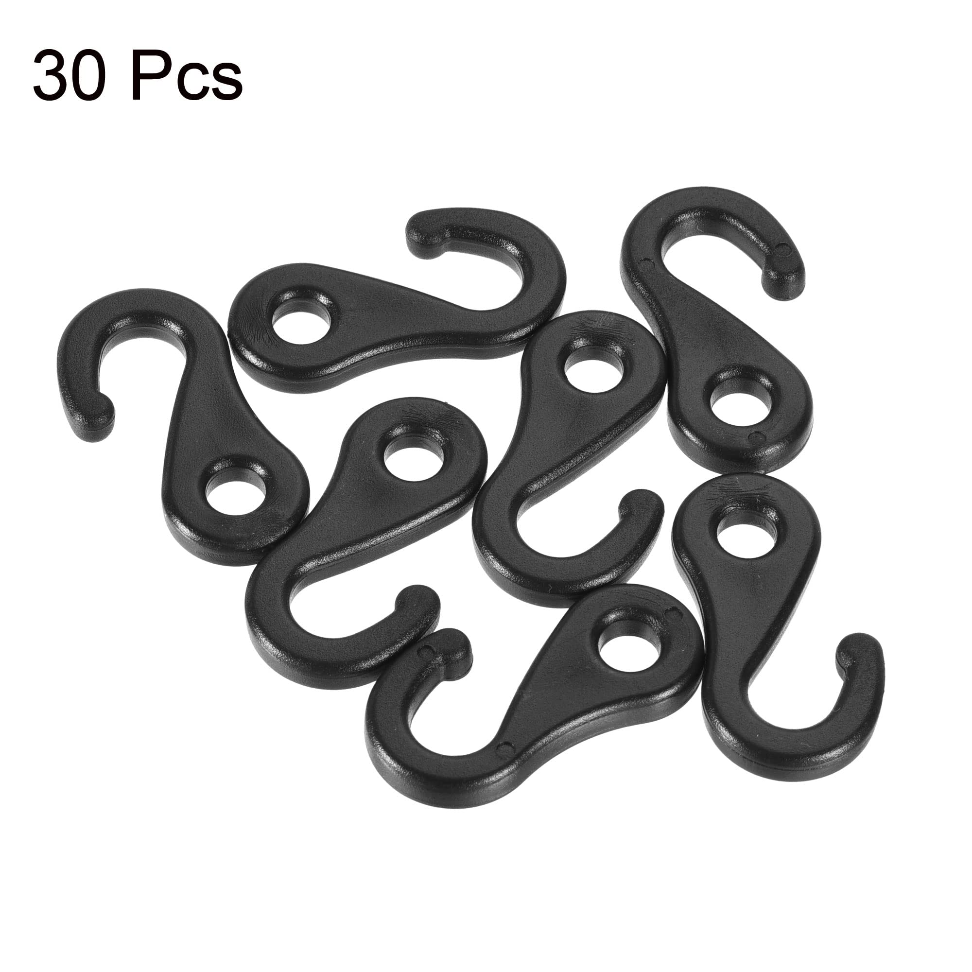 MECCANIXITY Camping Snaps Hooks Plastic Buckles, 6.5mm Hole Clip Accessories for Tent Canopy, Black Pack of 30