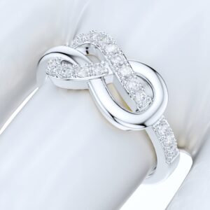 PRSTANI Real Sterling Silver Thick Tie The Infinity Love Knot Genuine Moissanite Intertwined Ring Promise Ring (7.5)