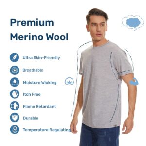 MERINNOVATION Merino Wool T-Shirt Mens Wicking Merino Wool Undershirt Lightweight Base Layer Hiking Shirts Grey Marl