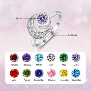 BAUMA AUTO Personalized Birthstone Ring with 1-6 Birthstones & Custom Names Heart Stone Rings for Women Mother's Day Anniversary Birthday (Silver 1-2)