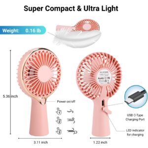 Holiday Mini Handheld Fan, USB Desk Fan Small Personal Portable Hand Fan Table Fan with Rechargeable Battery Operated Cooling Electric Fan 3-6H Working Hours for Travel Office Outdoor