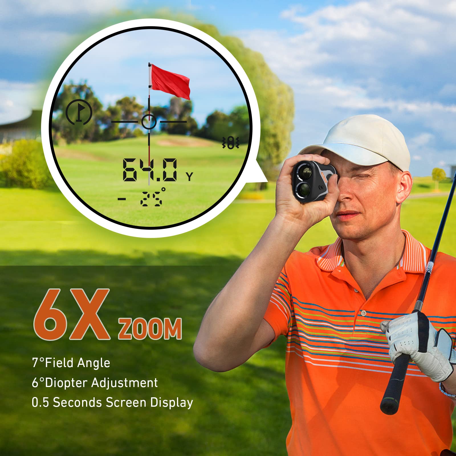 1100 Yards Golf Rangefinder with Slope, WBLAMIC Laser Range Finder for Golfing & Hunting with Flag Pole Lock Vibration, 6X Magnification, Rechargeable, IP54 Water & Dustproof