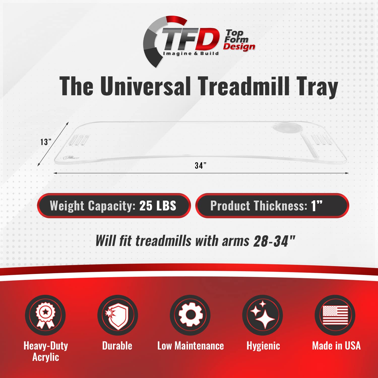 TFD Universal Treadmill Desk Attachment, 34" inch Treadmill Desk Tray | Fits All Brands w/That are 28-34" | Exercise Treadmill Tray Holder for Laptop, Tablet, & More | Treadmill Desk Workstation