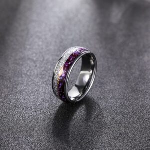 TRUMIUM 8mm Tungsten Wedding Band Ring for Men Women Rose Gold Arrow Purple Agate & Meteorite Domed Engagement Rings High Polished Comfort Fit Size 6