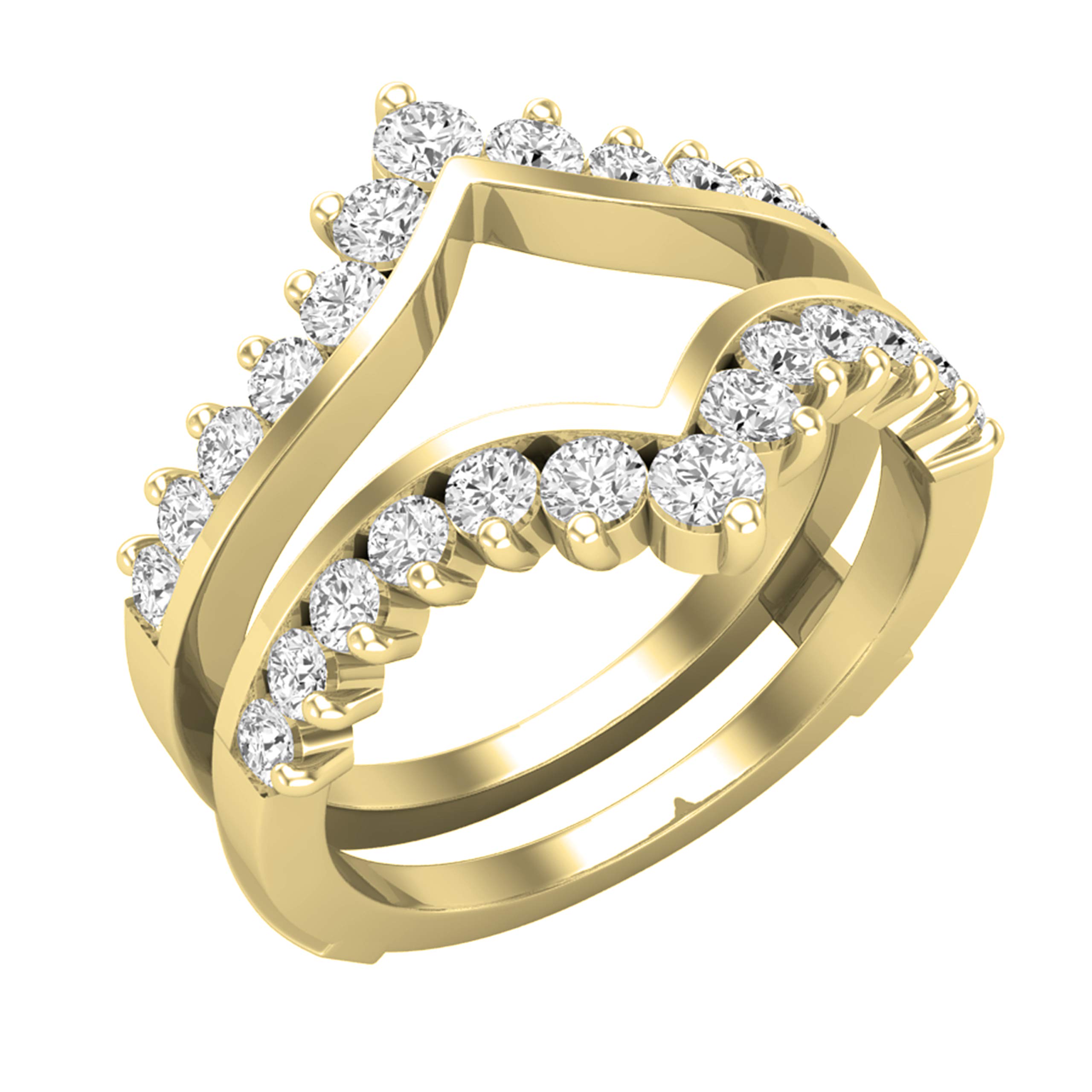 Dazzlingrock Collection 1.00 ctw Round Lab Grown Diamond Ladies Wedding Guard Double Ring Band in 10K Yellow Gold Size 6.5