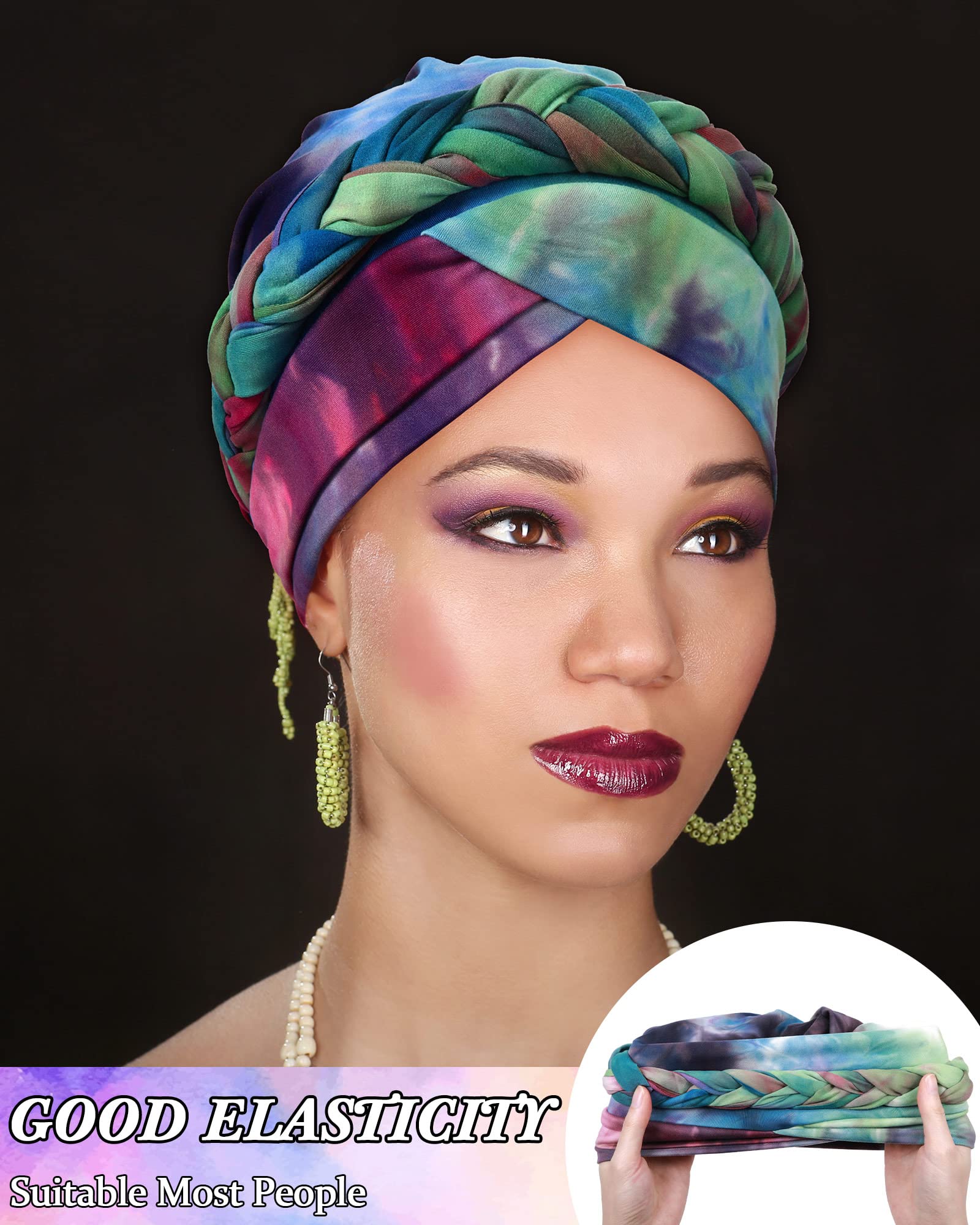 4 Pieces African Women Turban Cap Head Wraps Beaded Headscarf Beanie Wrap