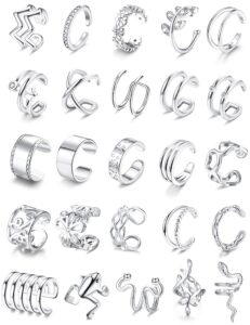 fasacco 25pcs women clip on cartilage helix wrap earrings adjustable ear clip non-piercing ear cuff, silver