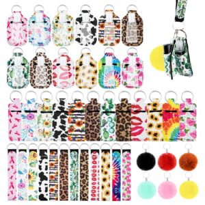 modowey 54pcs travel bottle chapstick lanyard keychain holders with pom pom keychain