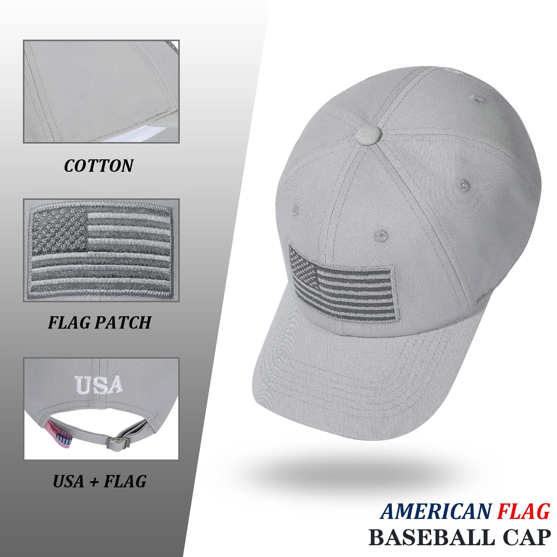 American Flag Hat Men Women Adjustable USA Baseball Cap Low Profile Plain Dad Hat Outdoor Ball Cap Gray