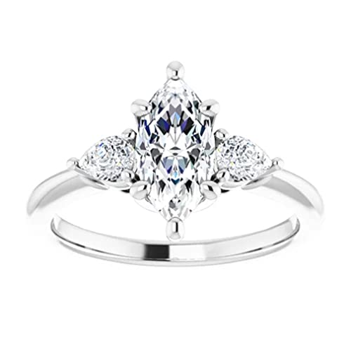 JEWELERYIUM 1.0 CT Marquise Colorless Moissanite Engagement Ring, Wedding Bridal Ring Set, Eternity Sterling Silver Solid Diamond Solitaire 6-Prong Anniversary Promise Ring for Her (6)