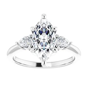 JEWELERYIUM 3 CT Marquise Colorless Moissanite Engagement Ring, Wedding Bridal Ring Set, Eternity Sterling Silver Solid Diamond Solitaire 6-Prong Anniversary Promise Ring for Her (8.5)