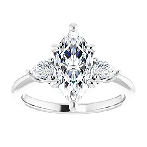 JEWELERYIUM 3 CT Marquise Colorless Moissanite Engagement Ring, Wedding Bridal Ring Set, Eternity Sterling Silver Solid Diamond Solitaire 6-Prong Anniversary Promise Ring for Her (8.5)