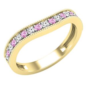 Dazzlingrock Collection Round Pink Sapphire & White Diamond Ladies Stackable Contour Guard Wedding Band, 14K Yellow Gold, Size 9.5