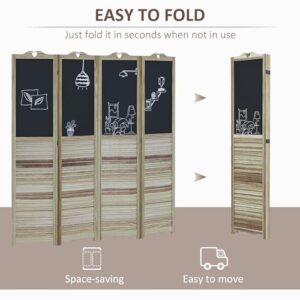 HOMCOM 4-Panel Folding Room Divider with Blackboard, 5.5 Ft Tall Freestanding Privacy Screen Panels for Bedroom or Office, White