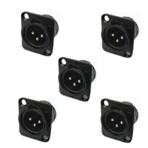 GDQLCNXB XLR Male Jack 3 Pin Panel Mount Jacks， XLR-M Socket Audio Speaker Microphone Connector 5Pcs,Black Metal Housing