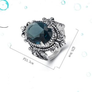 COSJOOHY Vintage Ring 925 Sterling Silver Oval Cushion Cut Gemstone Dark Blue Topaz Ring Statement Ring Navy Gemstone Ring Women Jewelry Elegant Wedding Ring (10)