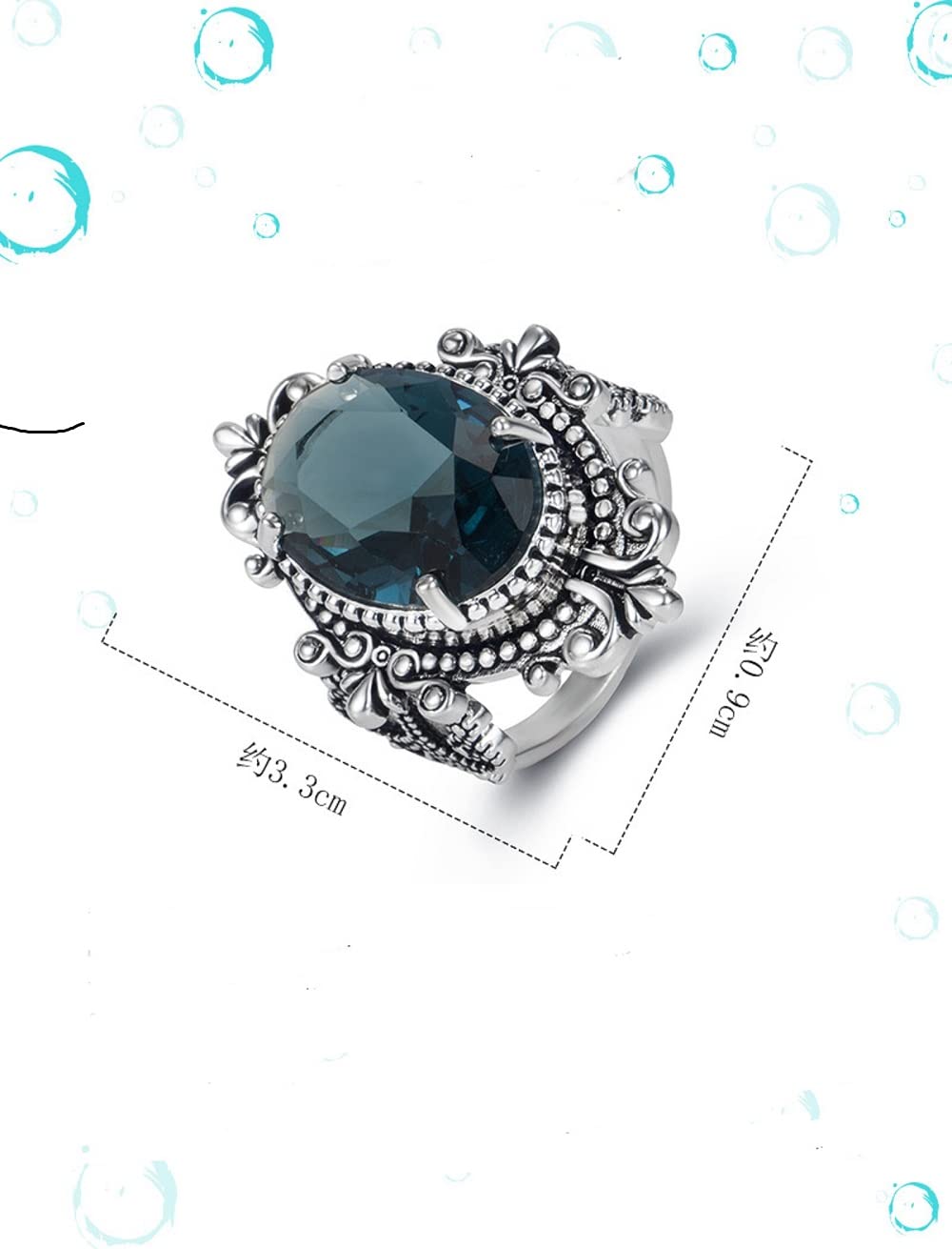 COSJOOHY Vintage Ring 925 Sterling Silver Oval Cushion Cut Gemstone Dark Blue Topaz Ring Statement Ring Navy Gemstone Ring Women Jewelry Elegant Wedding Ring (10)