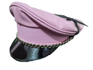 real leather pink leather biker peaked muir army police gay chain cap party hat, 7 1/4