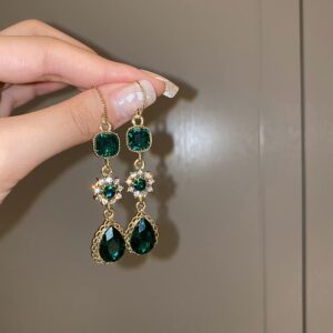 Girlssory Emerald Green Earrings Emerald Green Crystal Dangle Earring Drop Earrings Wedding Bridal Jewelry for Women (Style 2)